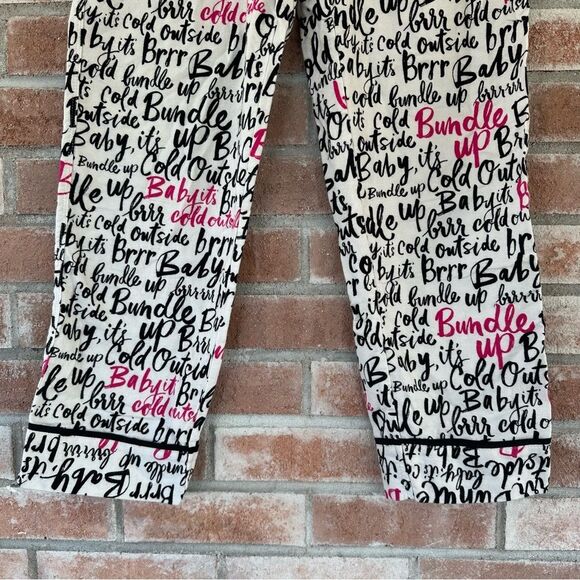 Kate Spade Flannel Pajamas Script Print Set Top Pants Women’s Small White Black - Picture 9 of 13